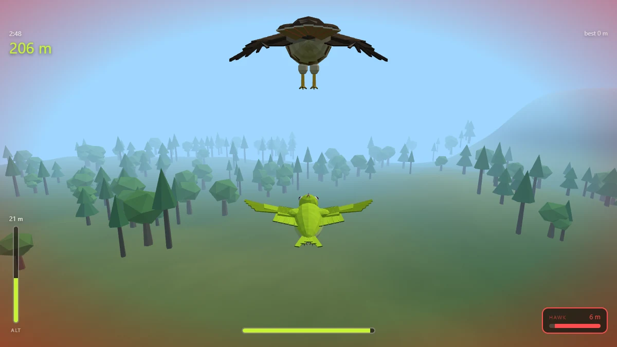 The swoop — the dark hawk stooping down into frame from above with the hawk meter full and red