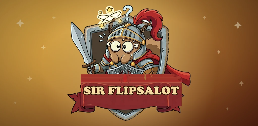 sir flipsalot — a knight-armoured spider brandishing a sword and shield above a title banner