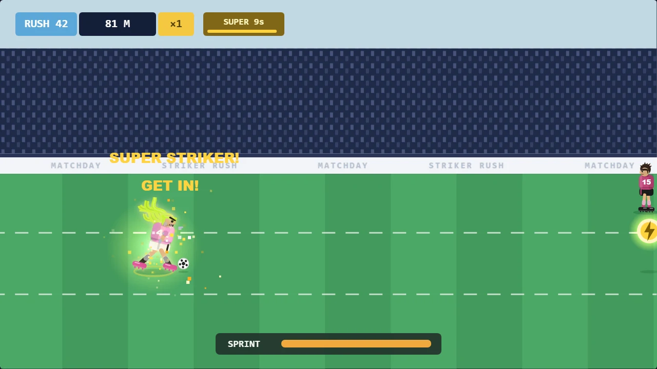 SMASH! — the transformed striker bursts through a defender in a shower of golden sparks while invincible
